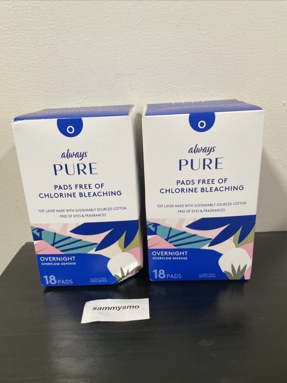 Always Pure Pads Chlorine Free Cotton, 18 Ct Overnight x2